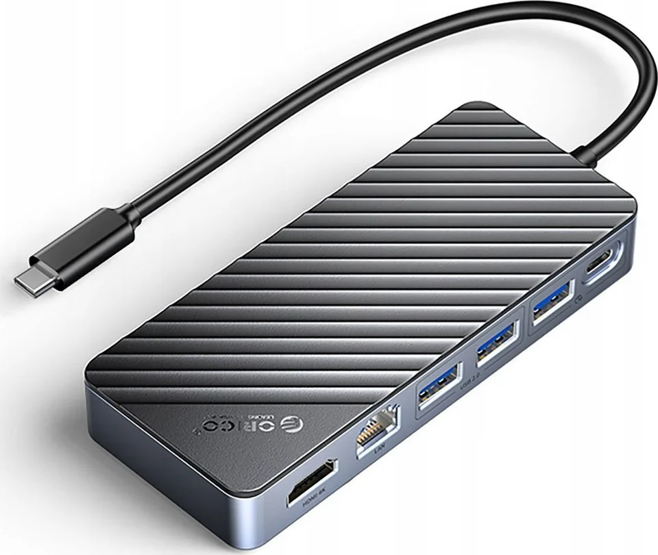 Kieszeń dyskowa M.2 z HUB 8w1 input: USB-C / output: 1x USB-A 3.2 + 1x 1x USB-C 3.2 + 2x USB-A 2.0 + 1x HDMI + 1x Ethernet - cza