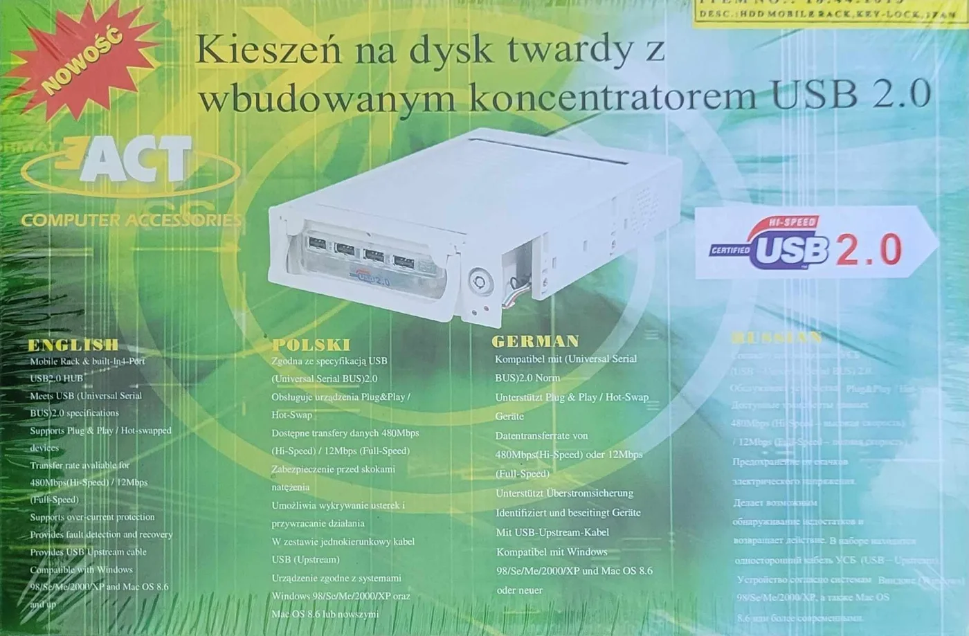 Kieszeń Kieszeń na dysk twardy IDE z wbudowanym koncentratorem USB 2.0