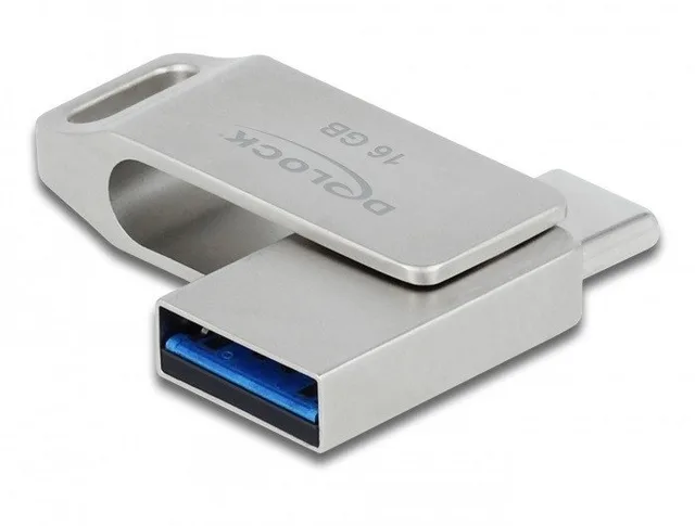 DeLOCK USB 5 Gbps USB-C + Type-A Memory Stick 16 GB - Metal Housing, 16 GB, USB Type-A / USB Type-C, 3.2 Gen 1 (3.1 Gen 1), 117