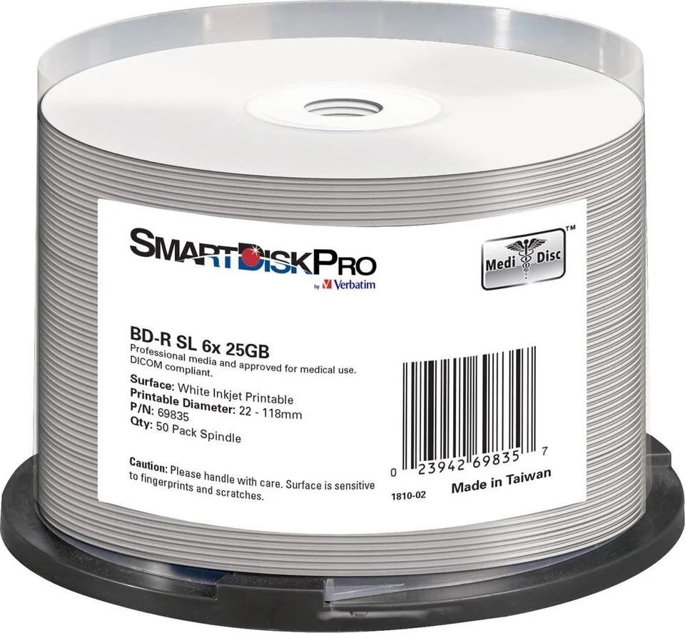 Smartdisk BD-R, White Inkjet Printable, 25GB, Spindle, 69835, 50-pack, do archiwizacji danych