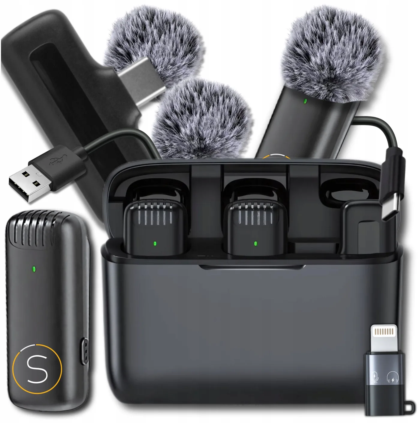 Zestaw Mikrofonów Bezprzewodowych do Smartfon iPhone USB C + Etui ładujące