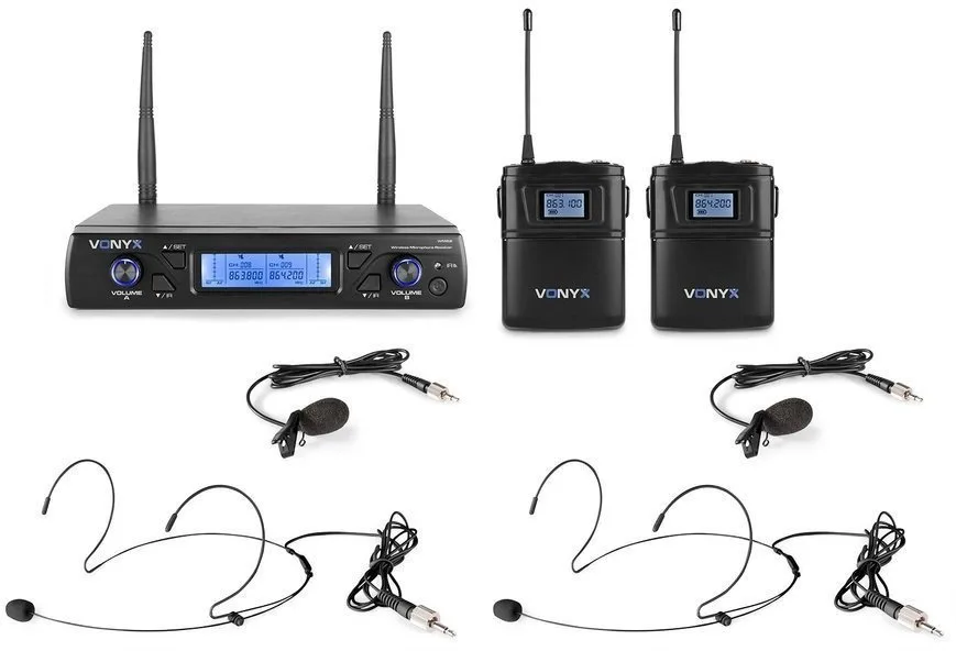 Zestaw mikrofonowy bezprzewodowy 2x bodypack UHF Vonyx WM62B one size