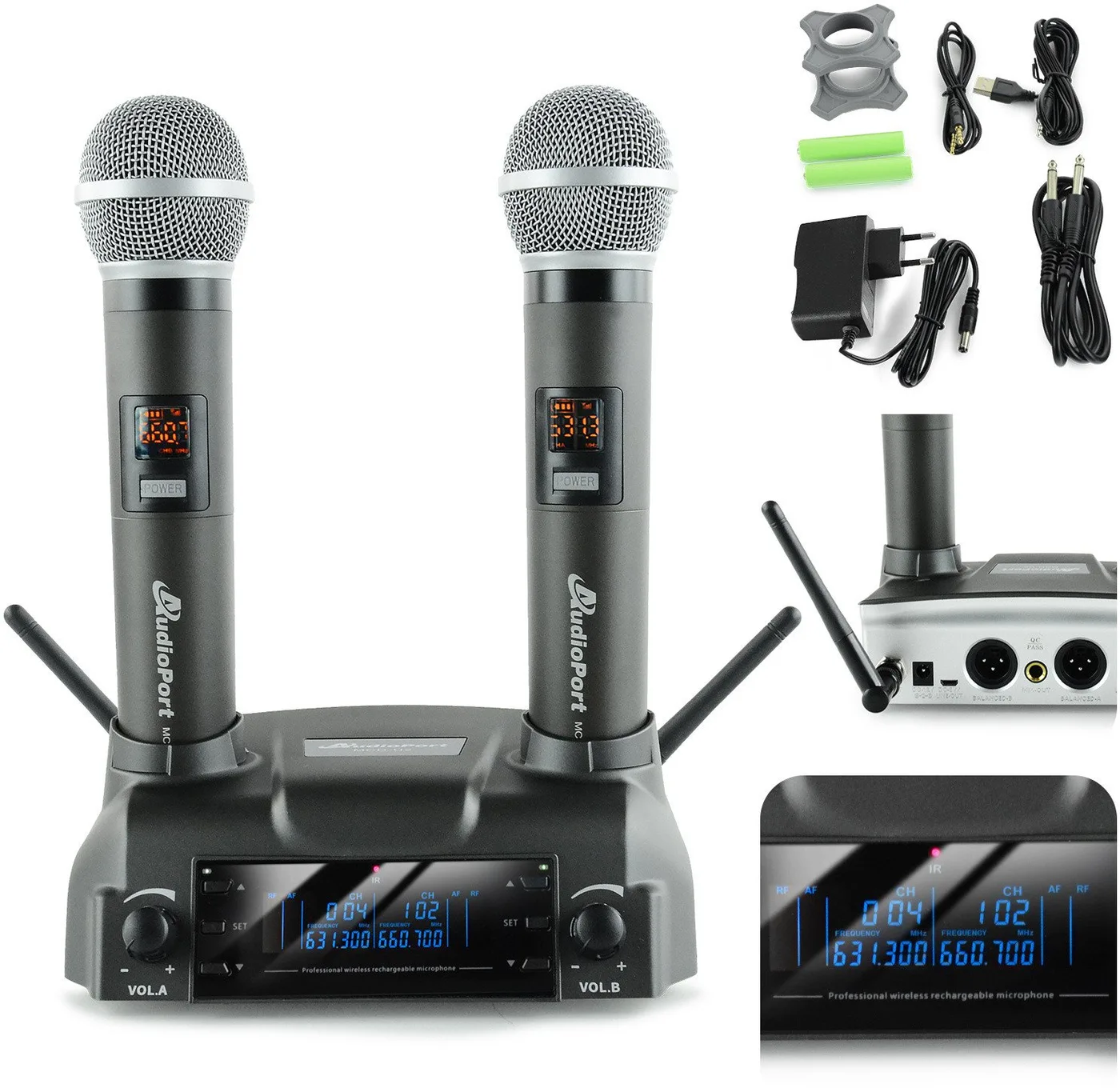 Zestaw mikrofonów bezprzewodowych doręcznych UHF+ stacja ładująca Audioport MCD-U2 one size