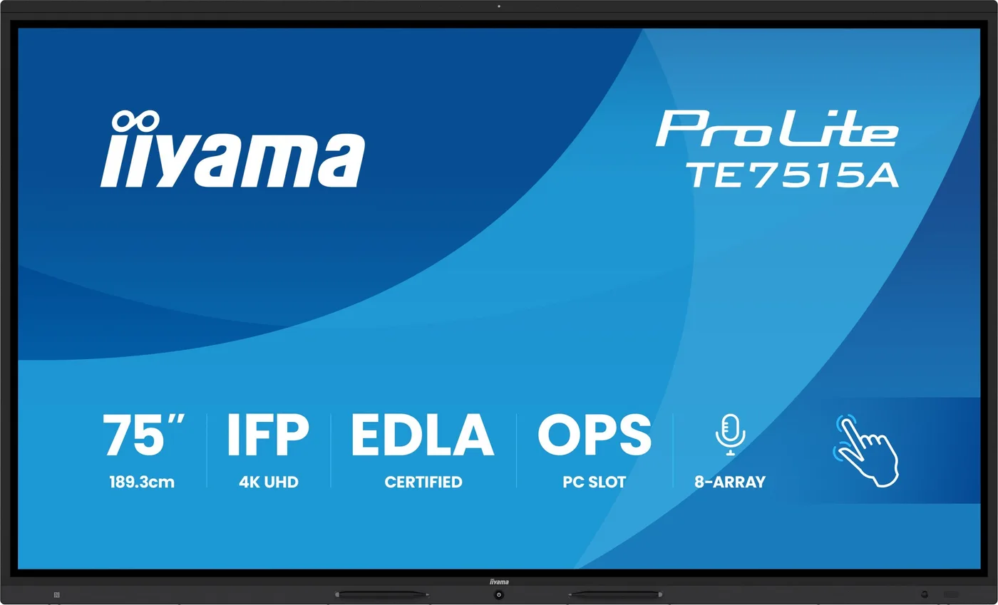 iiyama TE7515A-B1AG signage display Płaski panel Digital Signage 189,2 cm (74.5") Wi-Fi 550 cd/m 4K Ultra HD Czarny Ekran dotyko