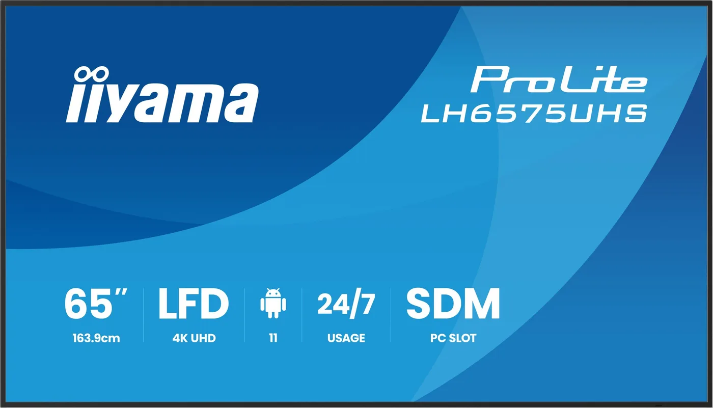 iiyama LH6575UHS-B2AG signage display Płaski panel Digital Signage 163,8 cm (64.5") LCD Wi-Fi 500 cd/m² 4K Ultra HD Czarny Proce