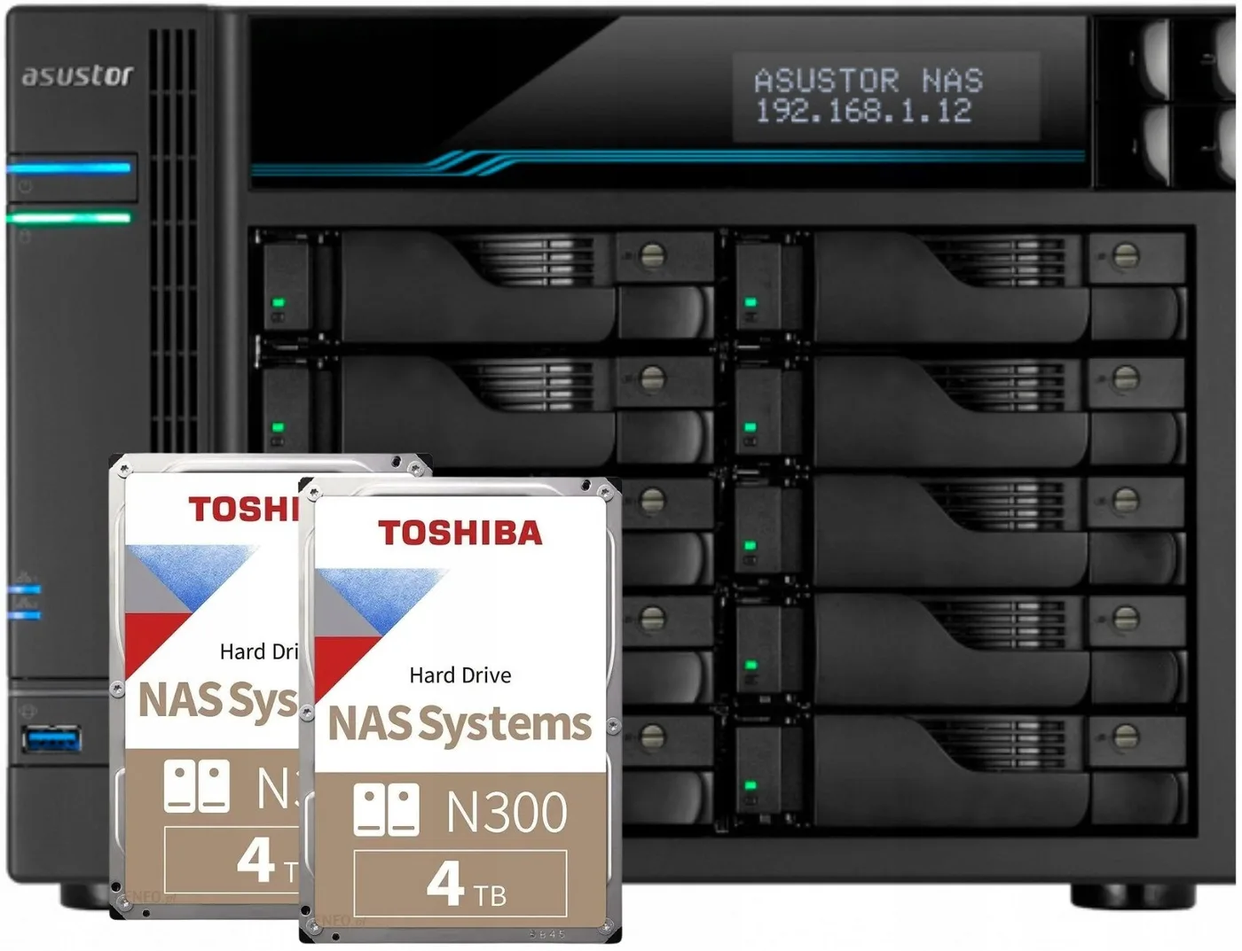 Serwer plików Asustor LOCKERSTOR 10 AS6510T 10-bay, Intel ATOM C3538 Czterordzeniowy 2.1GHz, 8G RAM, 2x10GbE LAN, 2x 2.5GbE LAN,