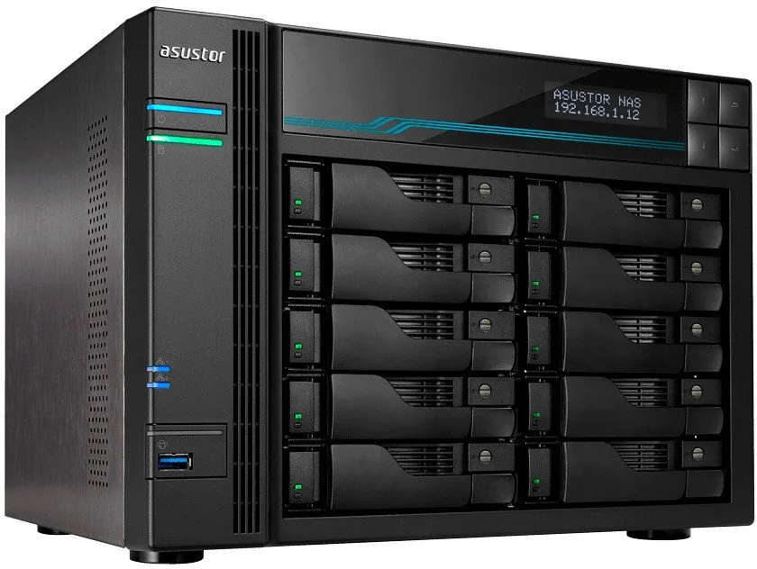Serwer plików Asustor LOCKERSTOR 10 AS6510T 10-bay, Intel ATOM C3538 Czterordzeniowy 2.1GHz, 32G RAM, 2x10GbE LAN, 2x 2.5GbE LAN