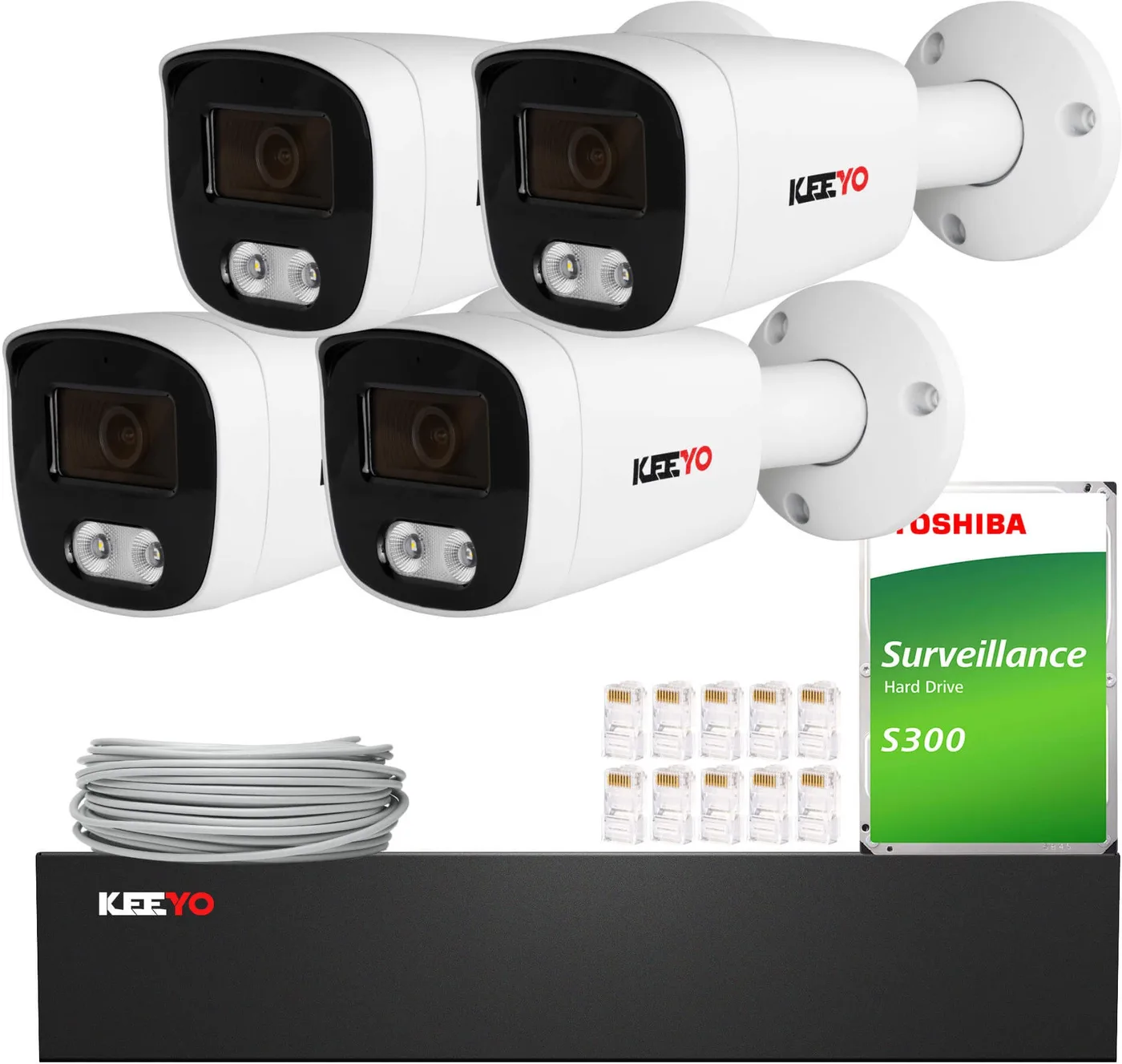 Zestaw do monitoringu IP KEEYO 4x LV-V-IP8M25TF-DL 8Mpx, podwójne oświetlenie
