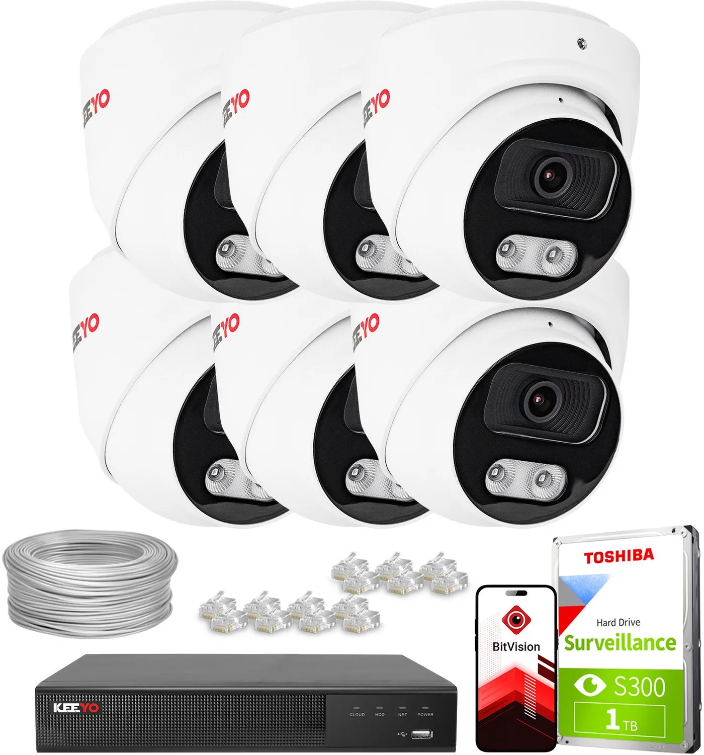 Zestaw do monitoringu IP KEEYO 6x LV-V-IP8M25DF-B-II 8Mpx IR 25m