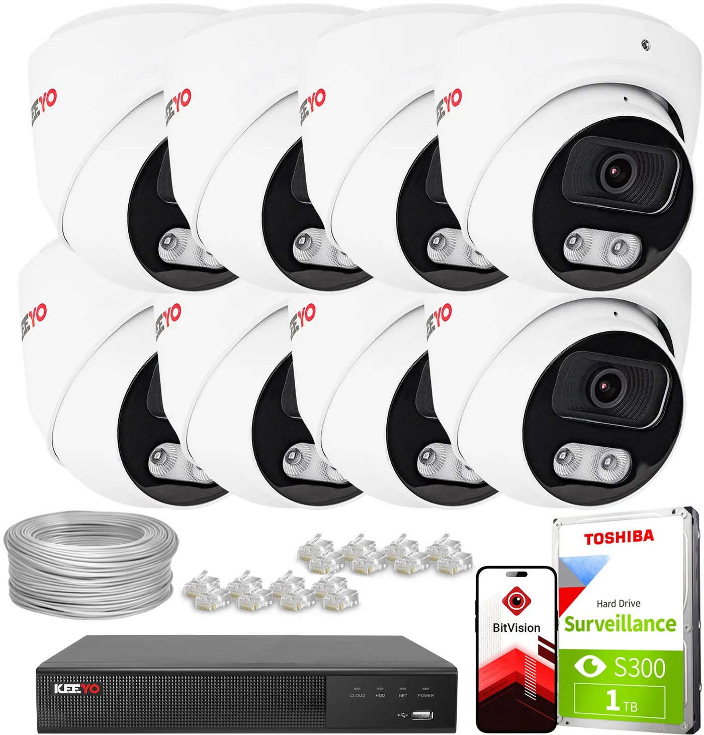 Zestaw do monitoringu IP KEEYO 8x LV-V-IP8M25DF-B-II 8Mpx IR 25m