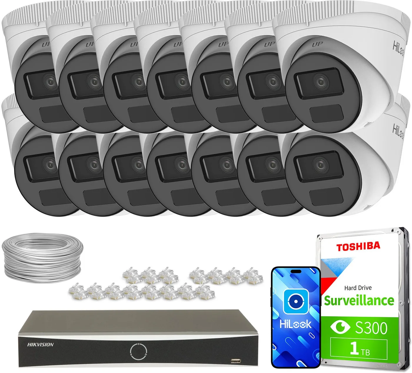 Zestaw do monitoringu 14x IPCAM-T2-P DS-7616NXI-K2/16P(D) Full HD, PoE, IR 20m, HiLook Hikvision