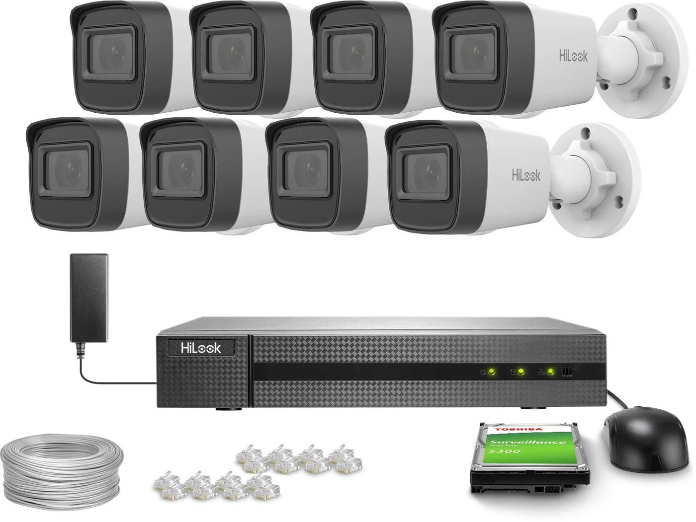 Zestaw do monitoringu 8x IPCAM-B4-P 2K+, PoE, IR 20m, H.265+ HiLook Hikvision