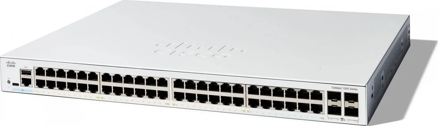 Switch Cisco Cisco Catalyst 1200-48T-4X - Switch - L3 - Smart - 48 x 10/100/1000Base-T + 4 x 10 Gigabit SFP+ - an Rack montierba
