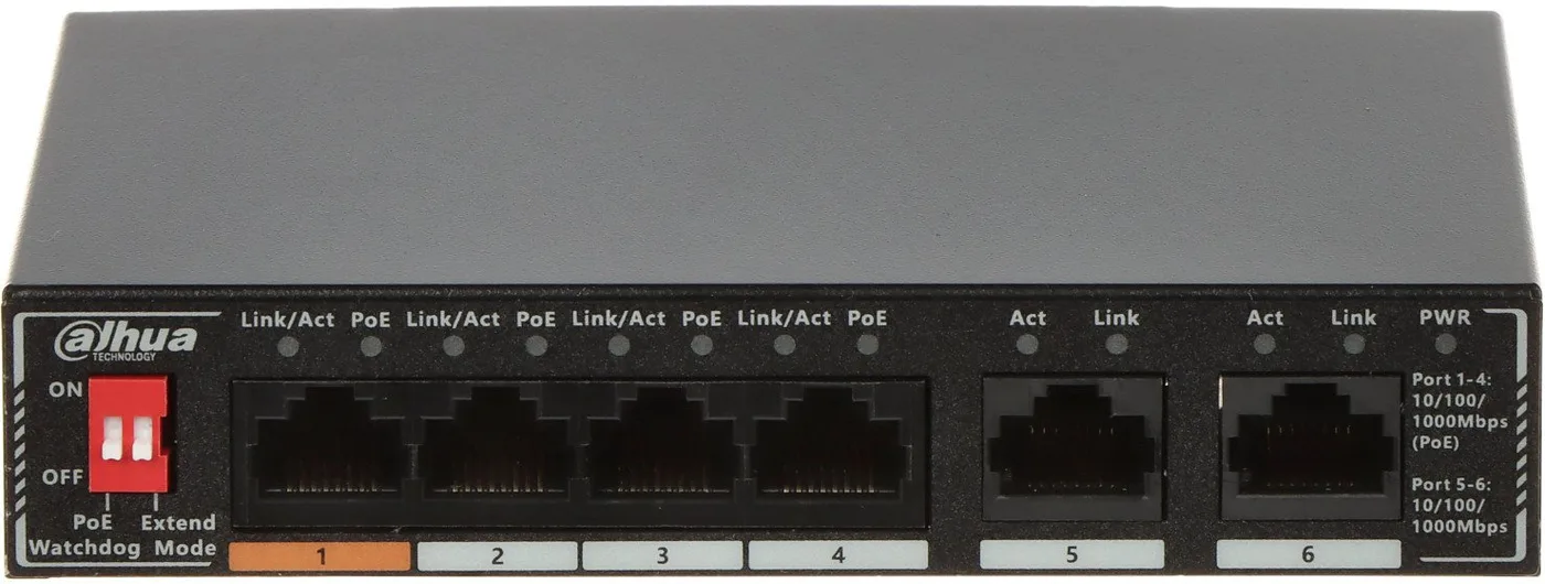 Switch Dahua Technology SWITCH POE SG1006P 4-PORTOWY DAHUA