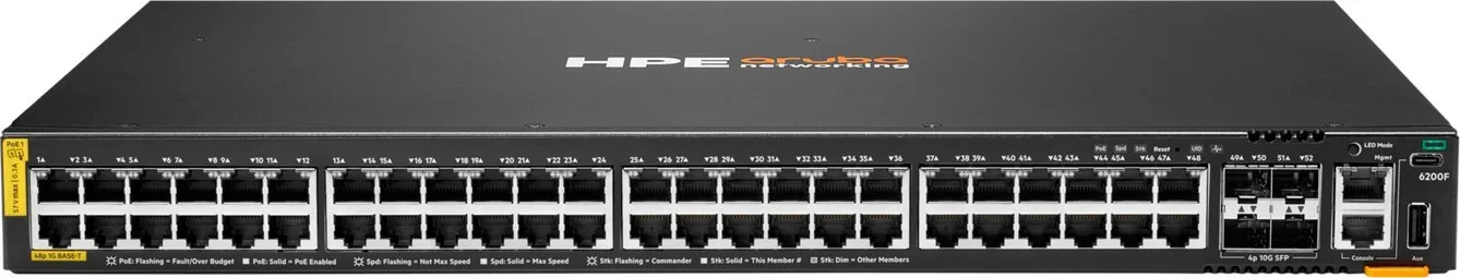 Switch HP HPE Aruba Networking CX 6200F 48G Class-4 PoE 4SFP+ 370W Switch (EN)