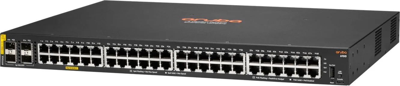 HPE Aruba Networking CX 6100 48G Class4 PoE 4SFP+ 740W Switch - Switch - L3 - managed - 48 x 10/100/1000 (PoE+) + 4 x 1 Gigabit/