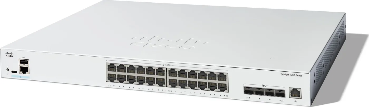 Switch Cisco Cisco Catalyst 1300-24XT - Switch - L3 - Smart - 24 x 10 Gigabit Ethernet + 4 x combo 10 Gigabit SFP+/RJ-45 - an Ra