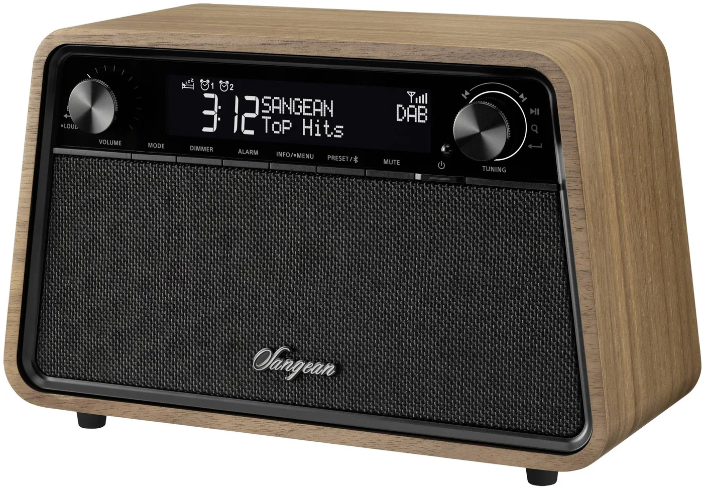 Sangean WR-201D table radio, Bluetooth, vintage walnut wood