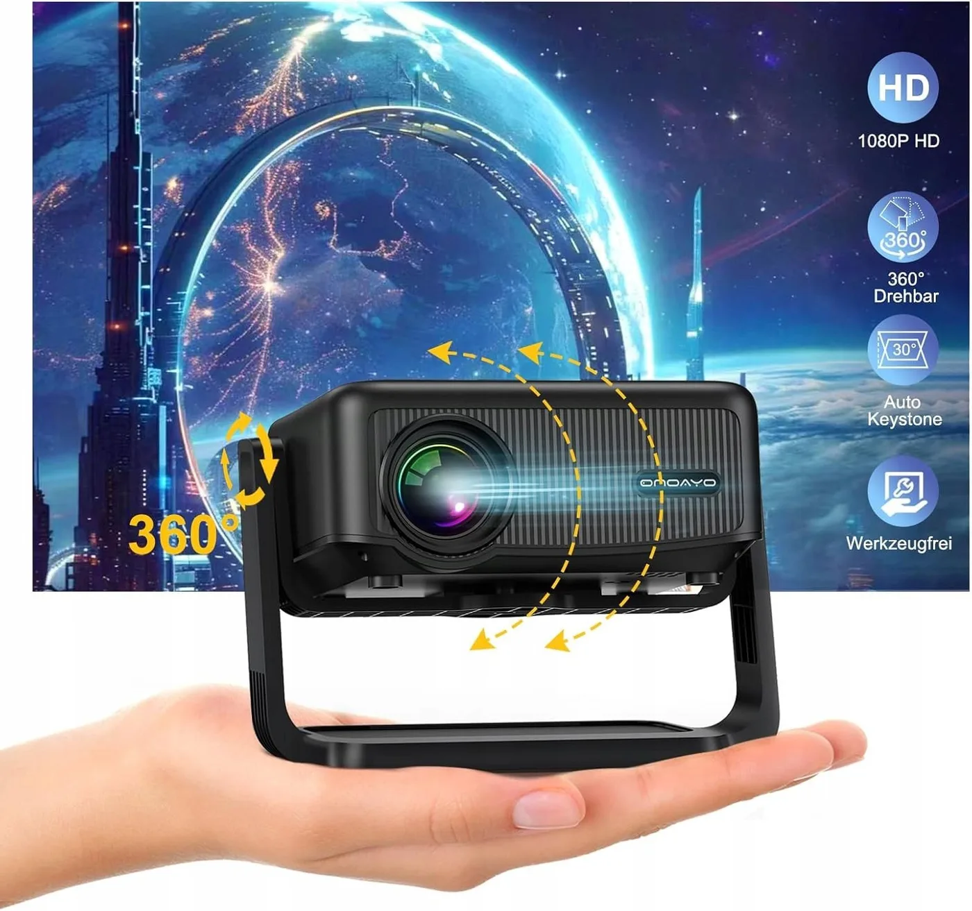 ONOAYO Projektor Mini projektor WiFi6 Bluetooth 5.2 1080 kino domowe
