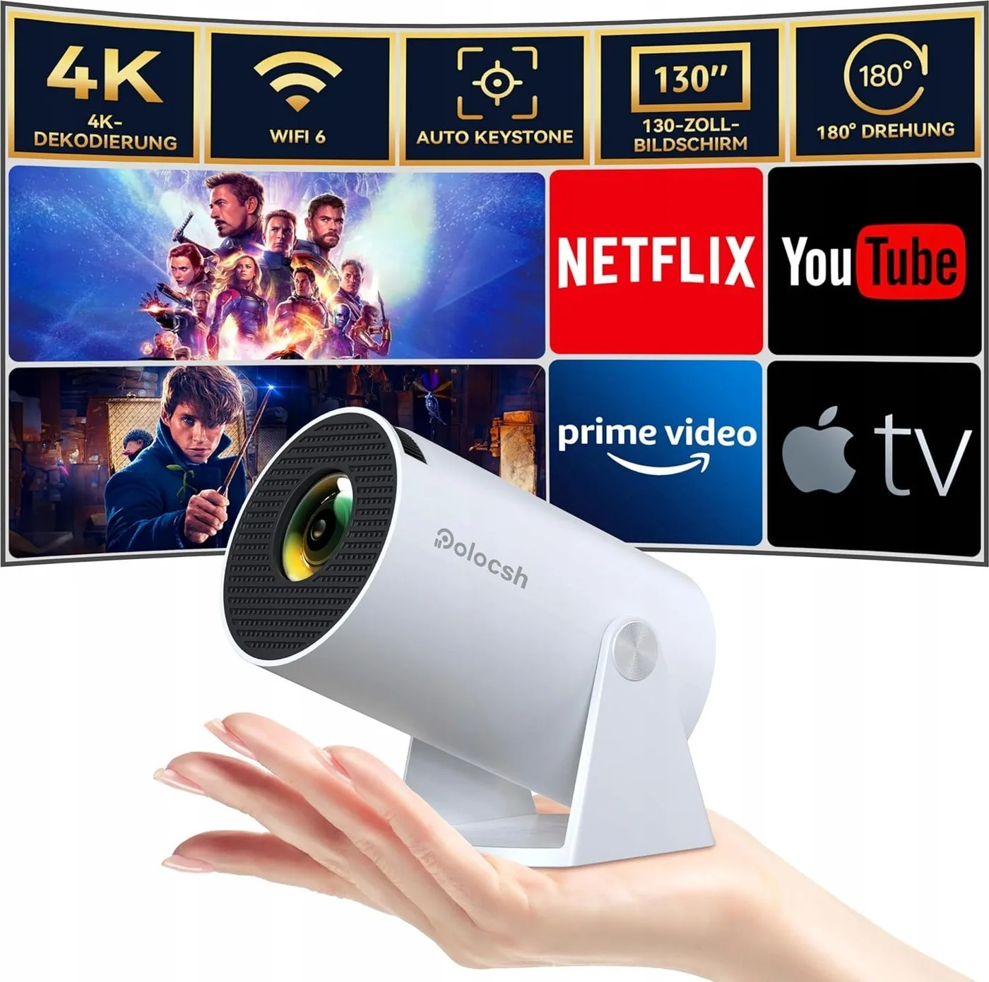 Projektor Polocsh HY300 Pro mini projektor Full HD 720P WiFi do telefonów/PC/PS5/Xbox