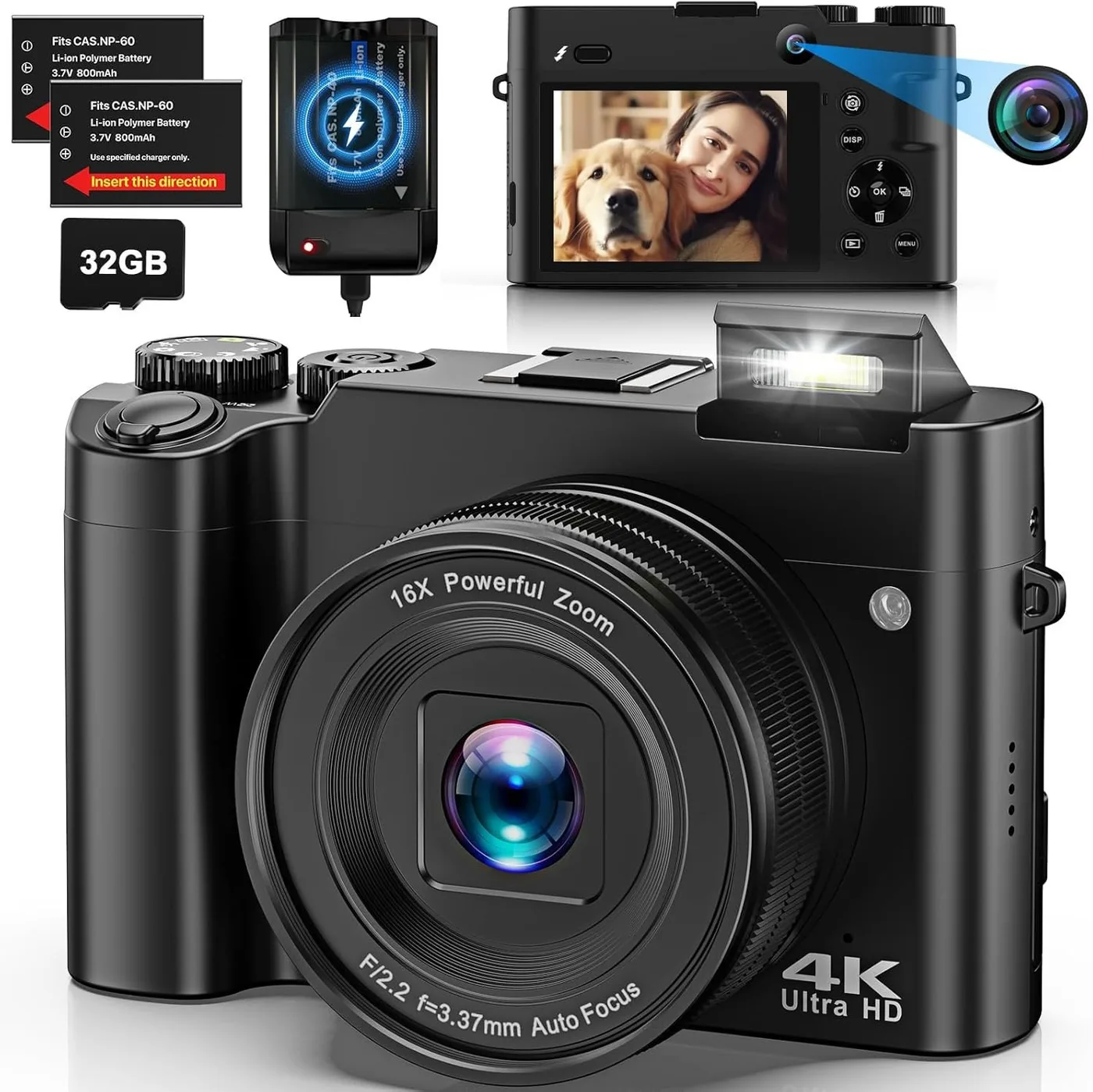 Aparat cyfrowy Aoregre Dual Camera 4K 64 MP 32 GB kompaktowy kamera