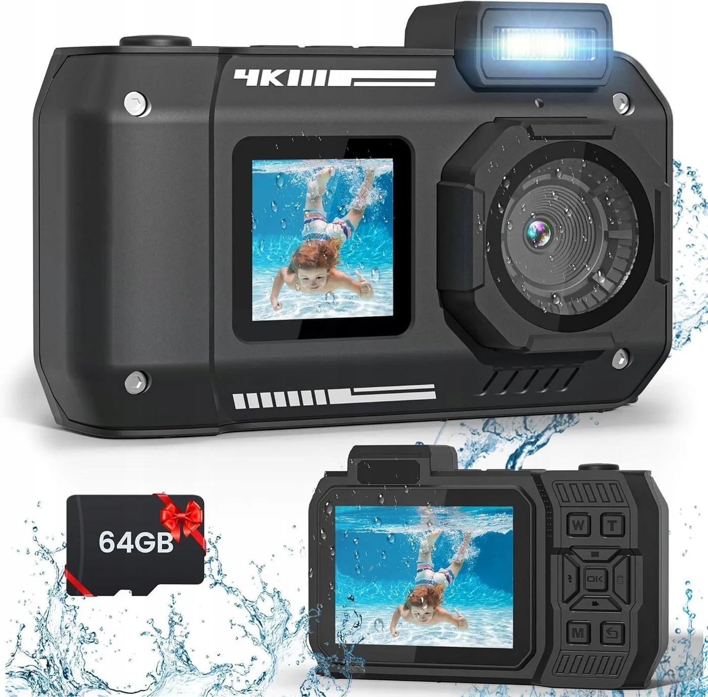 Kamera podwodna MOREXIMI 33FT Wodoodporna 4K 65 MP 64 GB aparat cyfrowy