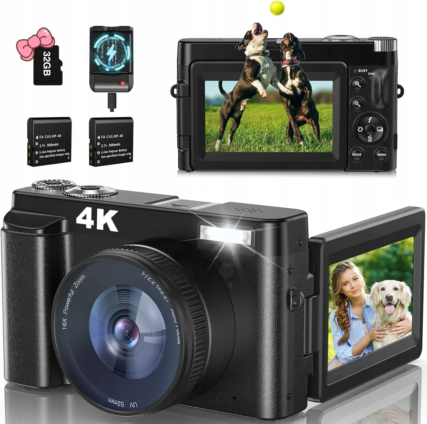 Aparat cyfrowy kompaktowy 4K karta 32 G 48 MP