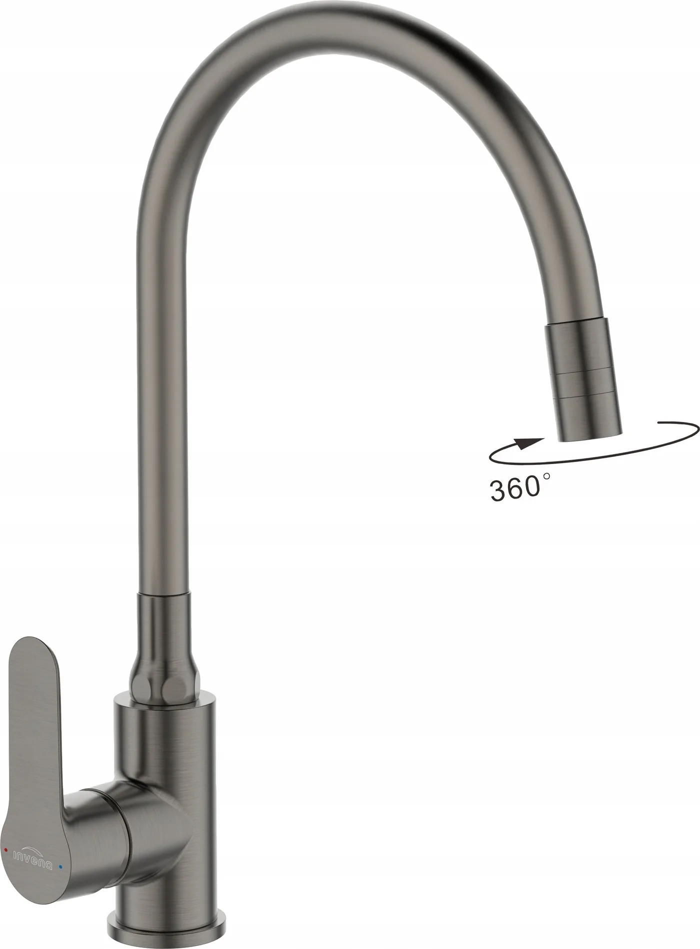 Sink mixer INVENA KSANTI PLUS, with 360deg swivel spout, matt grey.