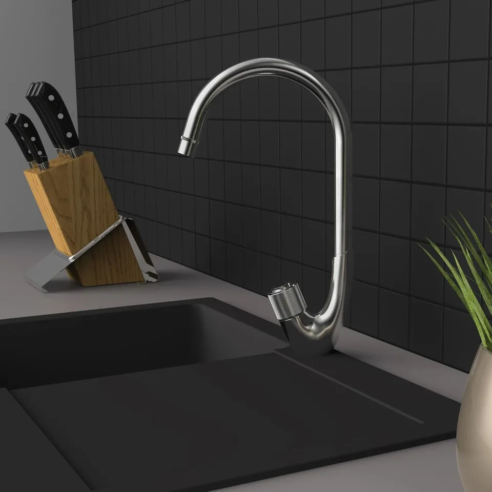 Sink faucet RUBINETA SWAN-33, push button, chrome color.