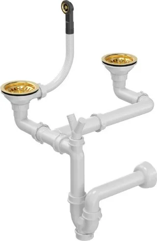 Syfon Quadron Odpływ zatyczkowy 3 1/2" z syfonem 2-komorowy PVD złoty (GRANIT-pionowy), save space (12G14GR6-P2APVDG1)