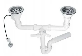 Syfon Mc Alpine Syfon zlewozmywakowy rurowy podwójny 3,5"X50mm z podłączeniem pralki lub zmywarki, spust z mech.automatycznym
