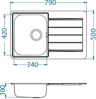Zlewozmywak Alveus Alveus LINE 80 SAT Standard 79x50 1k zlew wpuszczany z odpływem zatyczkowym fi114 z syfonem