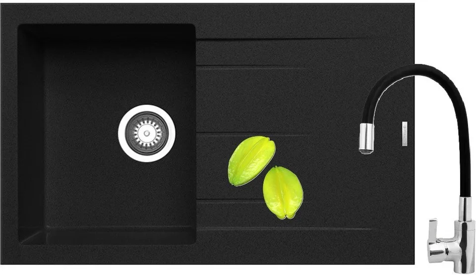 Zlew CAMEA (79x50) 1B 1D Left Black Edition + Bateria SERINA