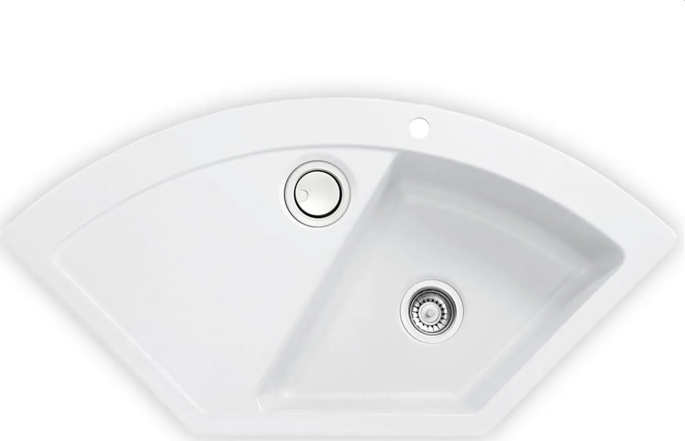 Zlewozmywak SYSTEMCERAM Systemceram Mera ECK Polar, Zlewozmywak ceramiczny narożny, korek manualny,