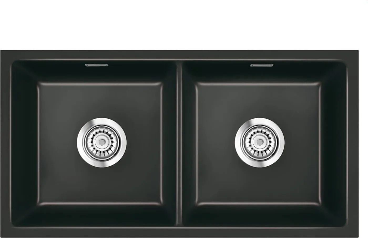 Zlewozmywak SYSTEMCERAM Systemceram Mera Twin U Nero, zlewozmywak ceramiczny, korek manualny
