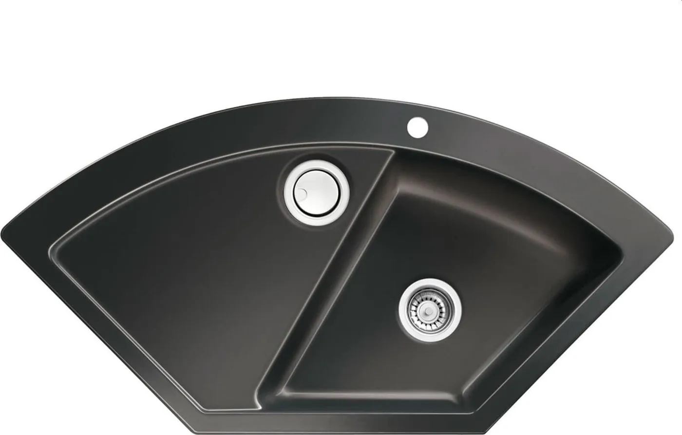 Zlewozmywak SYSTEMCERAM Systemceram Mera ECK Nero, Zlewozmywak ceramiczny narożny, korek manualny,