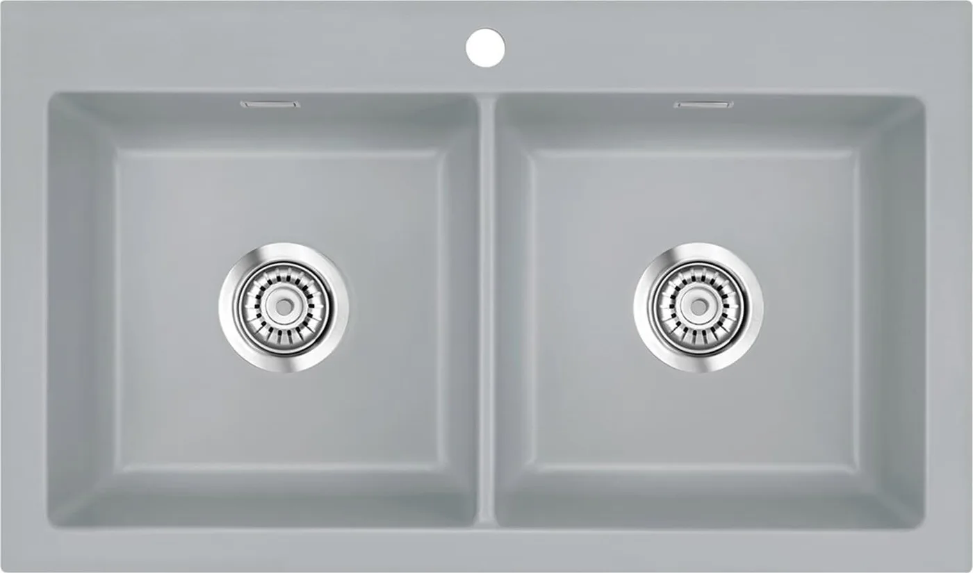 Zlewozmywak SYSTEMCERAM Systemceram Mera Twin Titan, Zlewozmywak ceramiczny, korek manualny,