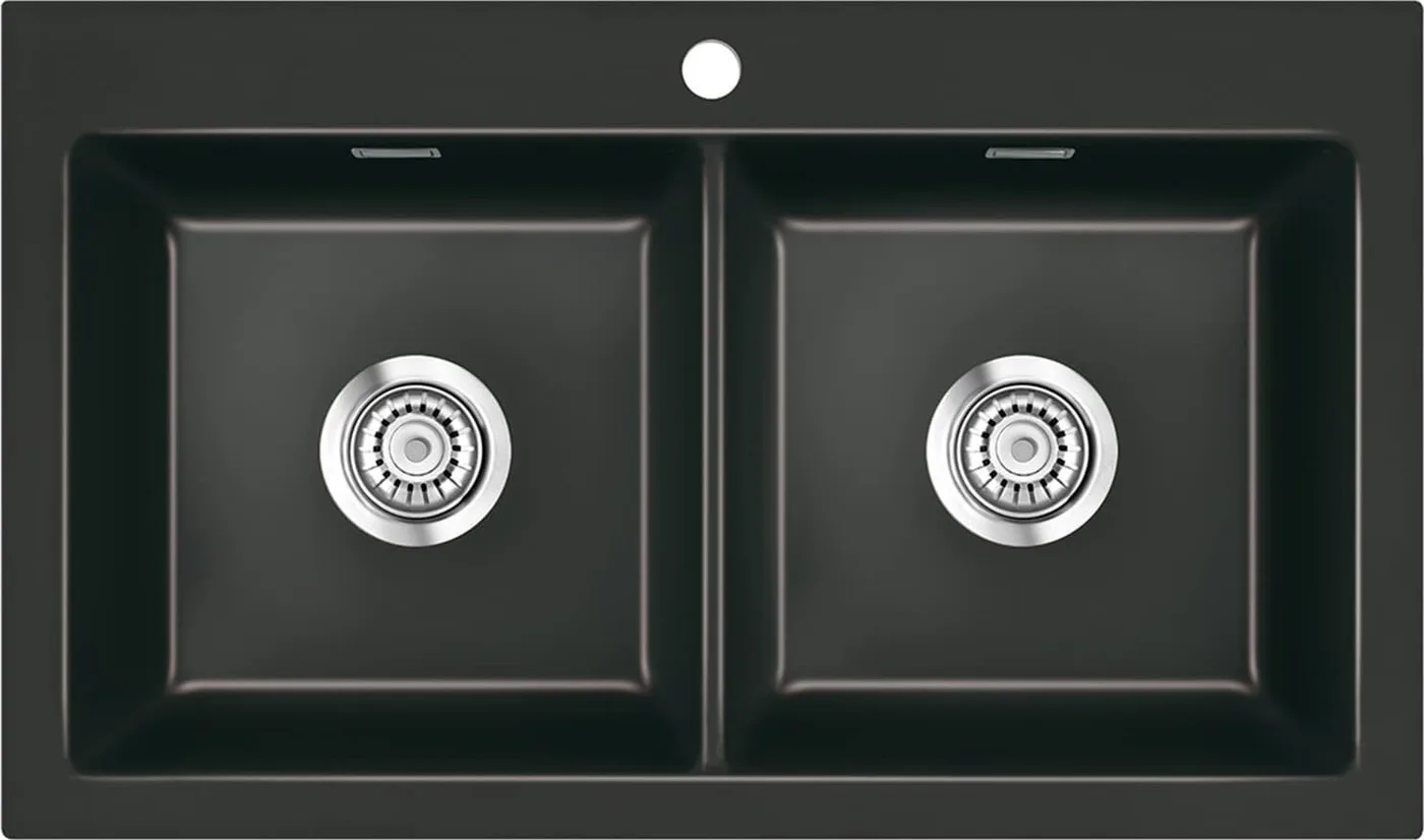 Zlewozmywak SYSTEMCERAM Systemceram Mera Twin Nero, Zlewozmywak ceramiczny, korek manualny,