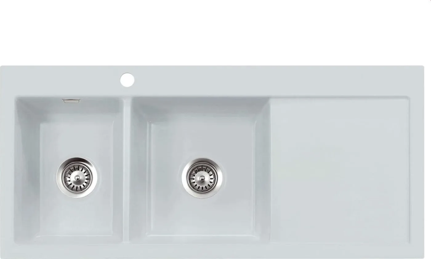Zlewozmywak SYSTEMCERAM Mera Double Alu, Zlewozmywak ceramiczny, korek manualny,