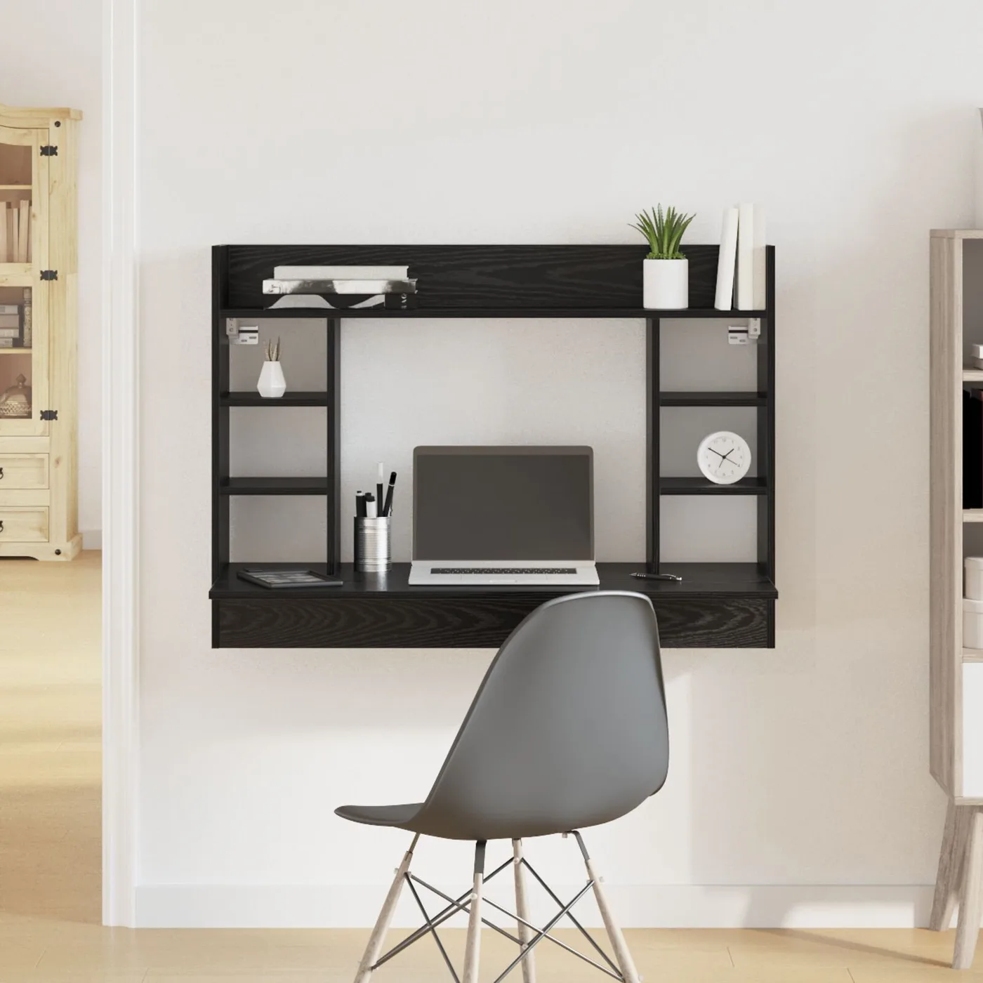 vidaXL Biurko ścienne czarny dąb 105x48x75 cm materiał drewnopochodny