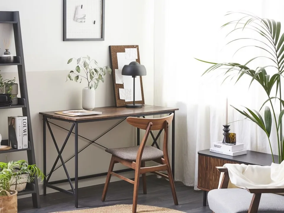 Biurko Beliani Futon Brązowo-Czarne 115 cm x 60 cm