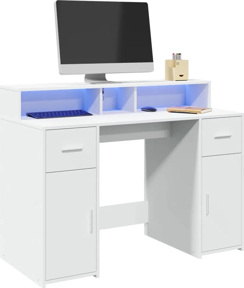 Biurko vidaXL Biurko z podświetleniem LED, białe, 120x55x91 cm