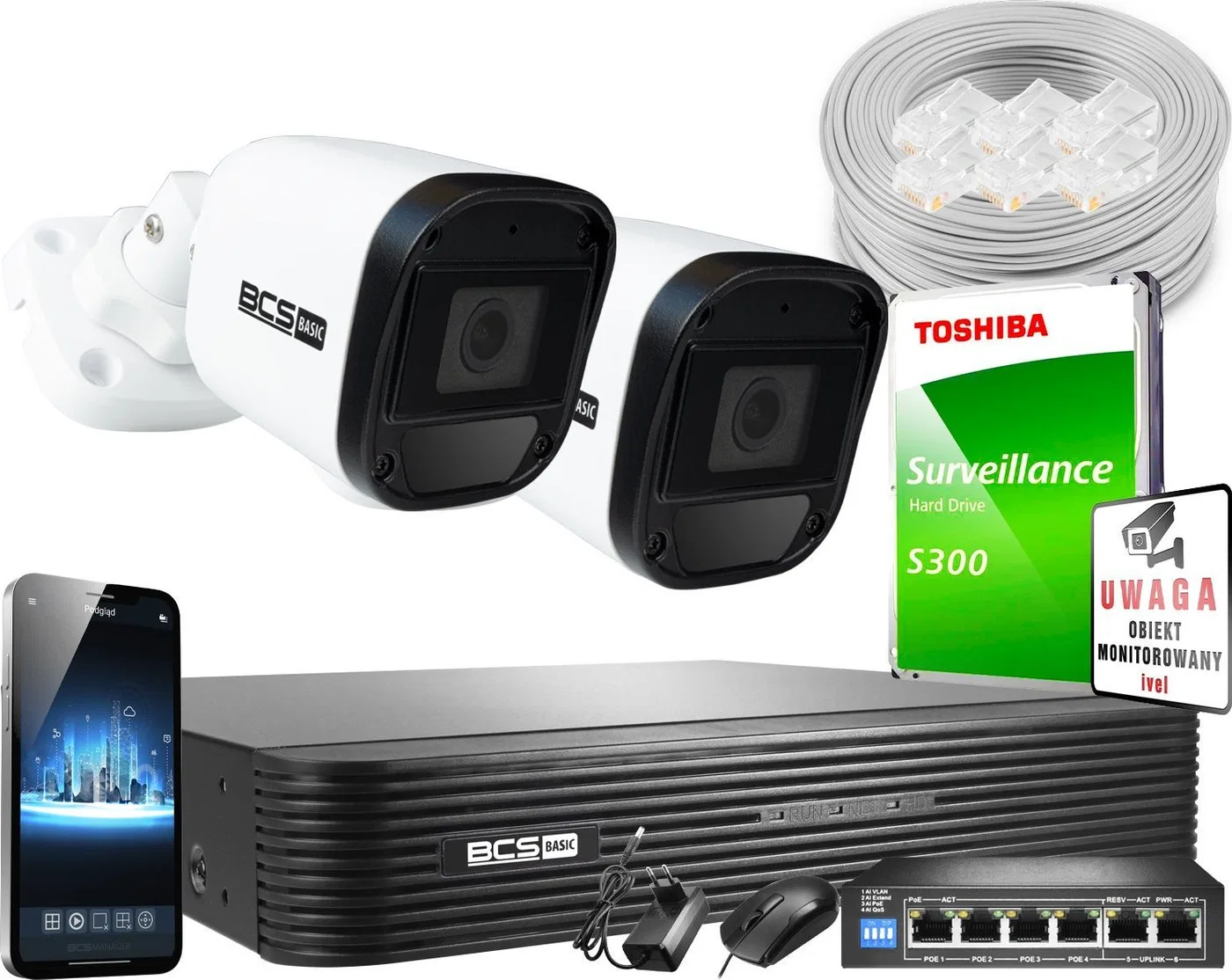 Kamera IP BCS Monitoring IP 2K BCS Basic 5MPx 1TB H265 2x BCS-B-TIP15FR3(2.0) 2.8mm IR 30m