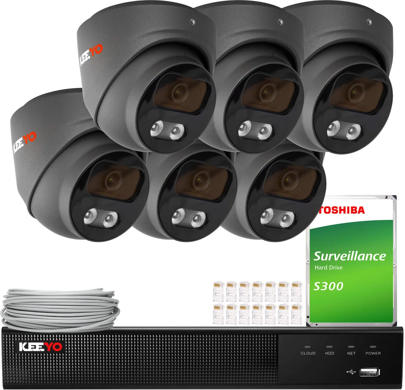 Zestaw do monitoringu IP KEEYO 6x LV-V-IP5M25DF-G-II 5Mpx, IR 25m, Audio, AI, Sony Starvis