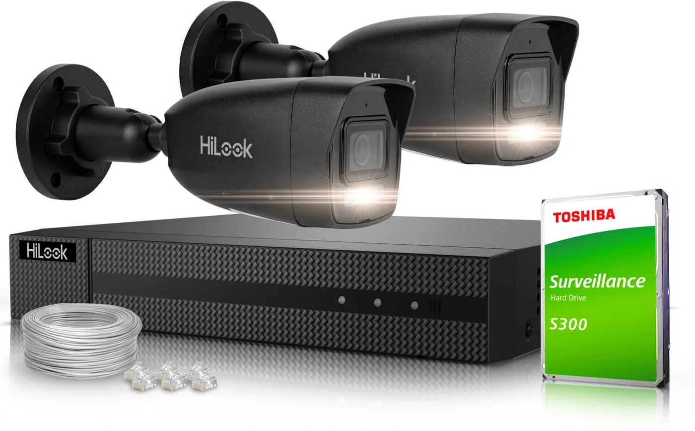 Zestaw do monitoringu 2x IPCAM-B4-30DL Black 4MpxHybrid Light 20m/30m MD 2.0 HiLook Hikvision