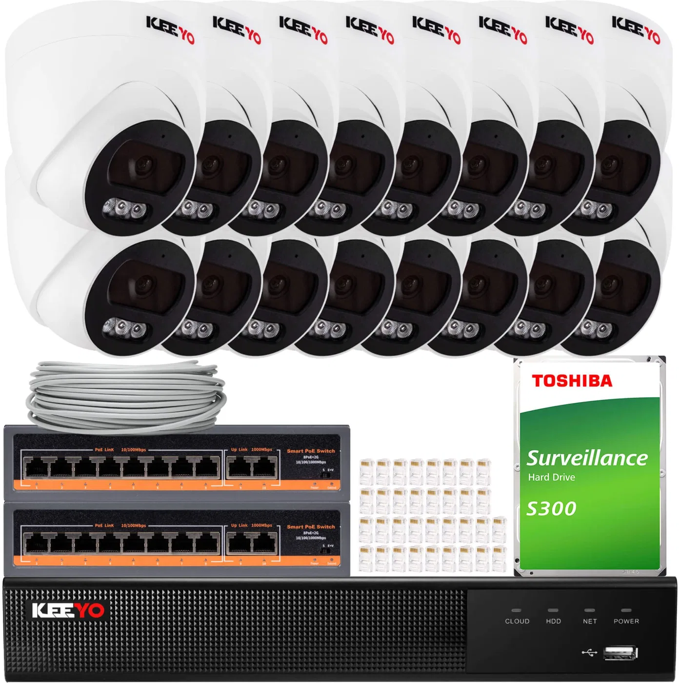Zestaw do monitoringu IP KEEYO 16x LV-V-IP4M25DF-B 4Mpx, PoE, IR 25m, Audio, AI