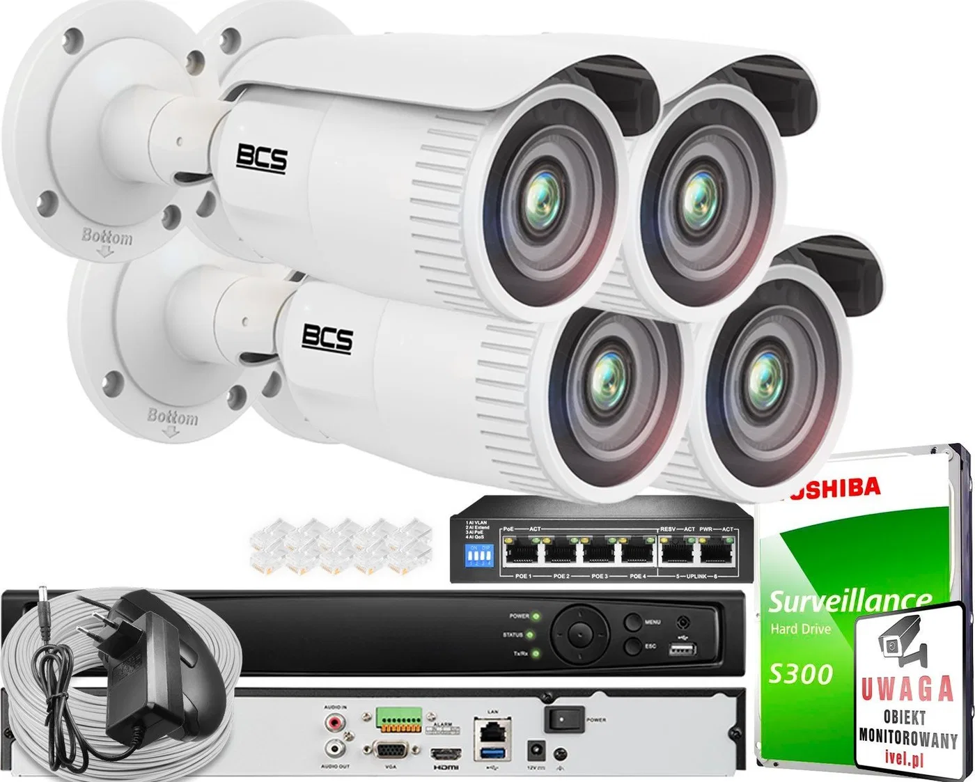 BCS View Oferta monitoringu 8 na 4x kamera 5 MPx BCS-V-TIP45VSR5 IR 50m, Motozoom, Starlight