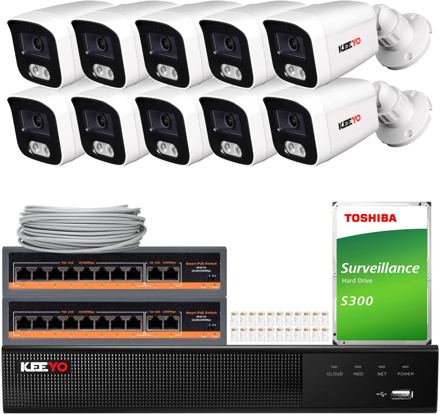 Zestaw do monitoringu KEEYO 10x LV-V-IP8M25TF-E, 4K, IR25m