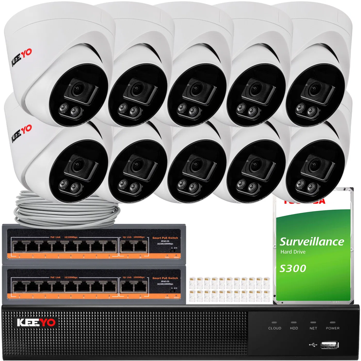 Zestaw do monitoringu KEEYO 10x LV-V-IP8M25DF-E 8Mpx, IR 25m