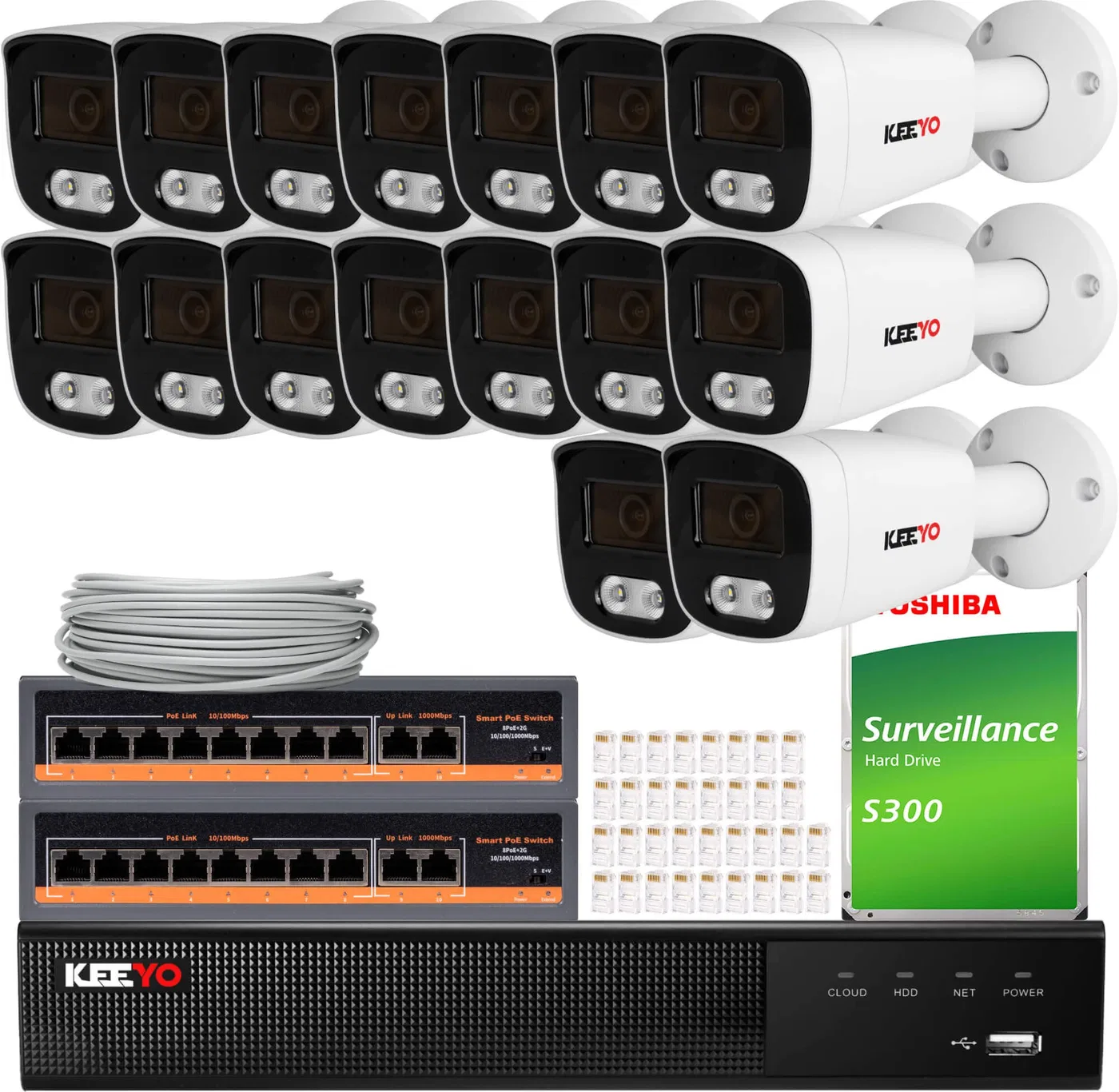 Zestaw do monitoringu IP KEEYO 16x LV-V-IP5M25TF-B-II 5Mpx, IR 25m, Audio, AI, Sony Starvis
